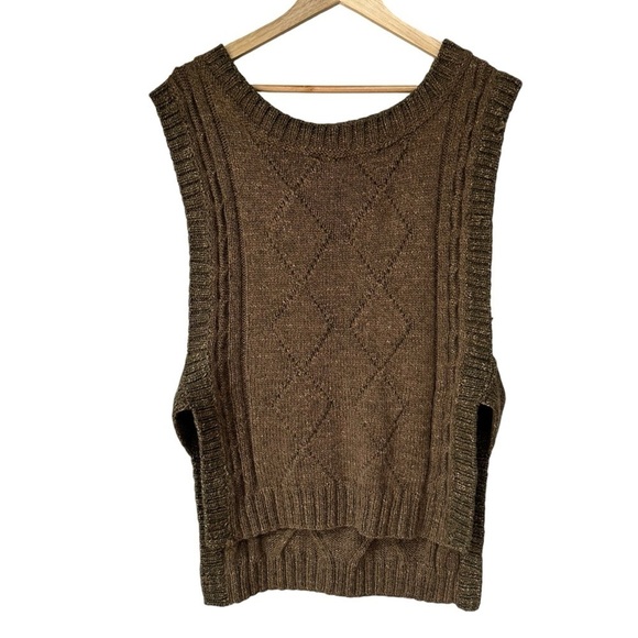 Unique Open Side Pullover Cableknit Sweater Vest, Brown, Medium Large - Picture 6 of 14